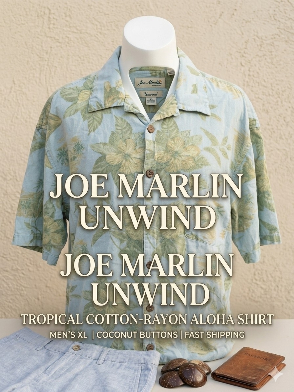 Joe Marlin Unwind Hawaiian Shirt XL Blue Green Floral Tropical Cotton Rayon